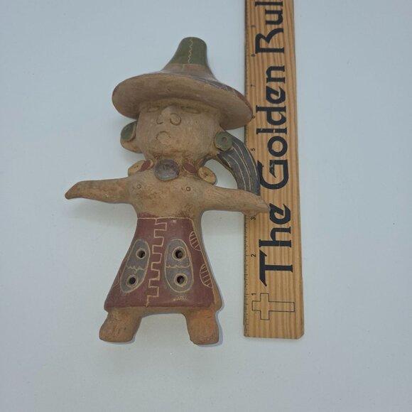 Vintage Mexico Aztec Mayan Clay Flute Folk Art Pottery Primitive 5” Heavy - Picture 3 of 4
